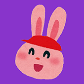 square image of a pink bunny on an purple background