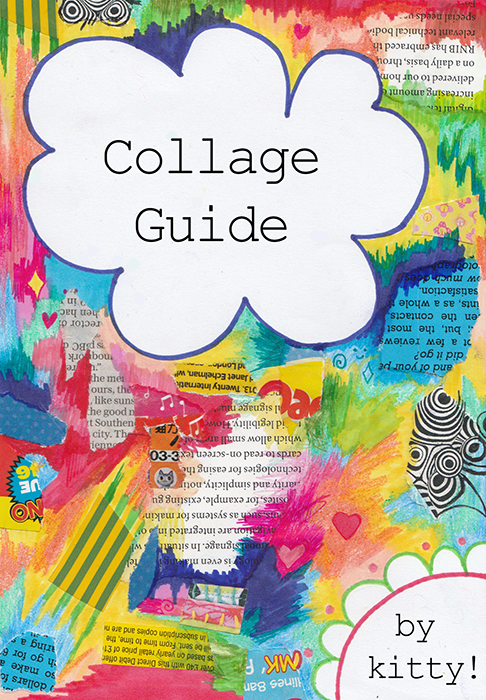 colourful rectangular collage with the words collage guide written in the center in a cloud shaped bubble